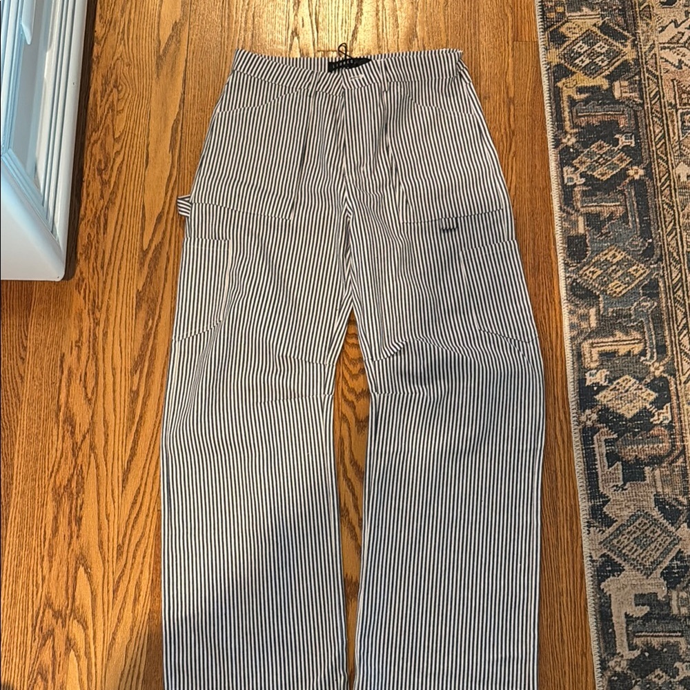 LIONESS Blue and White Striped Carpenter Pants